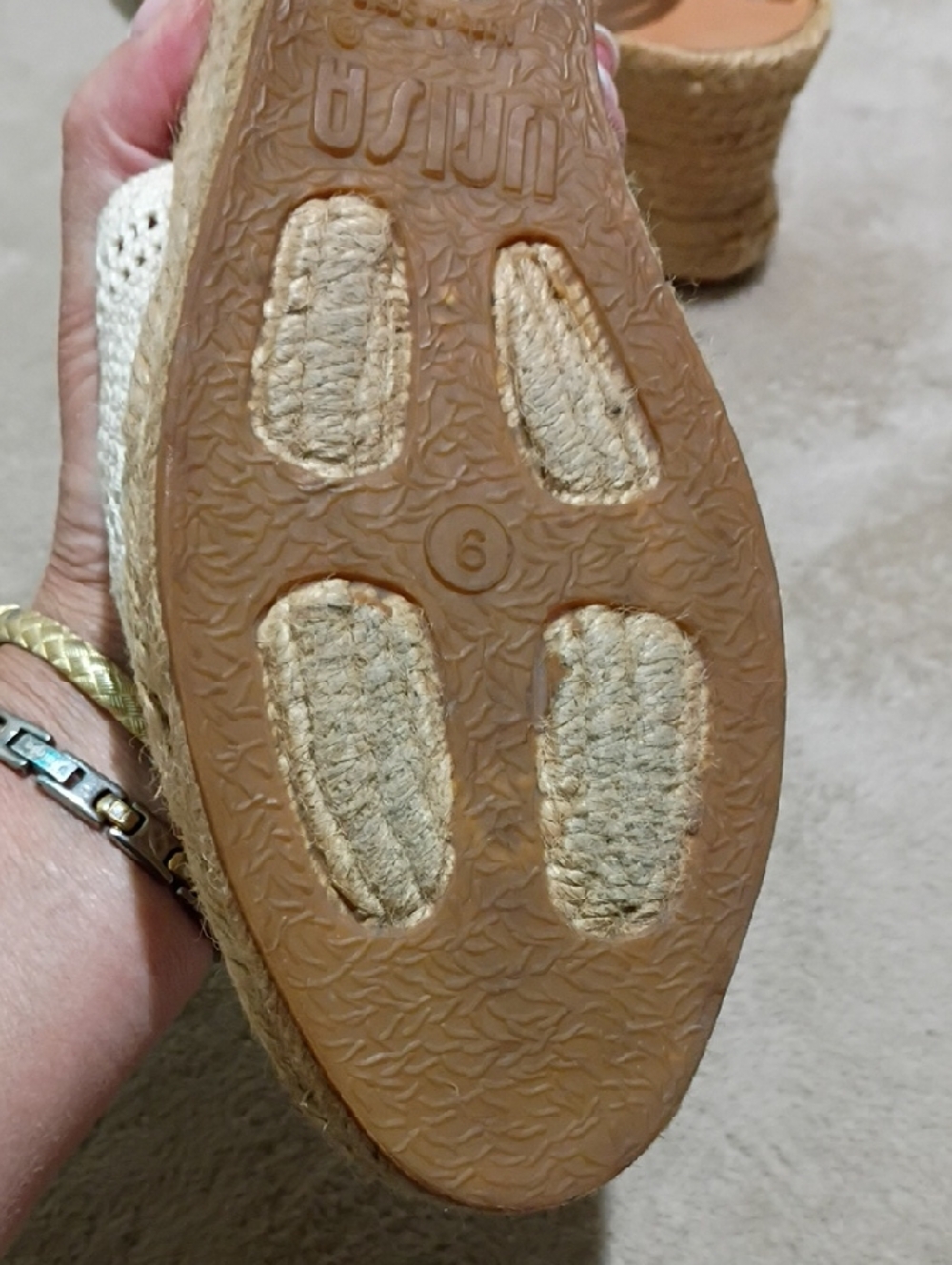 Unisa Cream Crochet Espadrille Wedge Sandals with Ankle Wrap - Picture 7 of 9